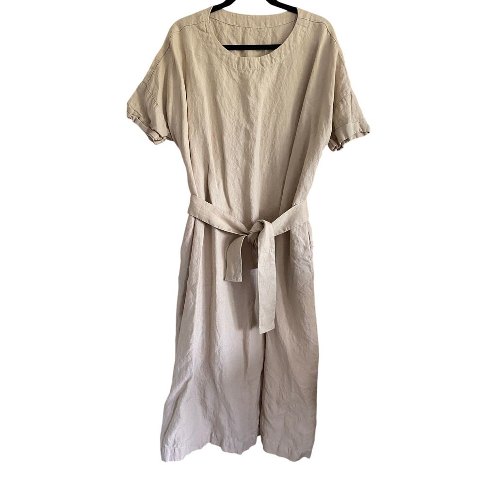 Not Perfect Linen Belted Dress Beige One Size